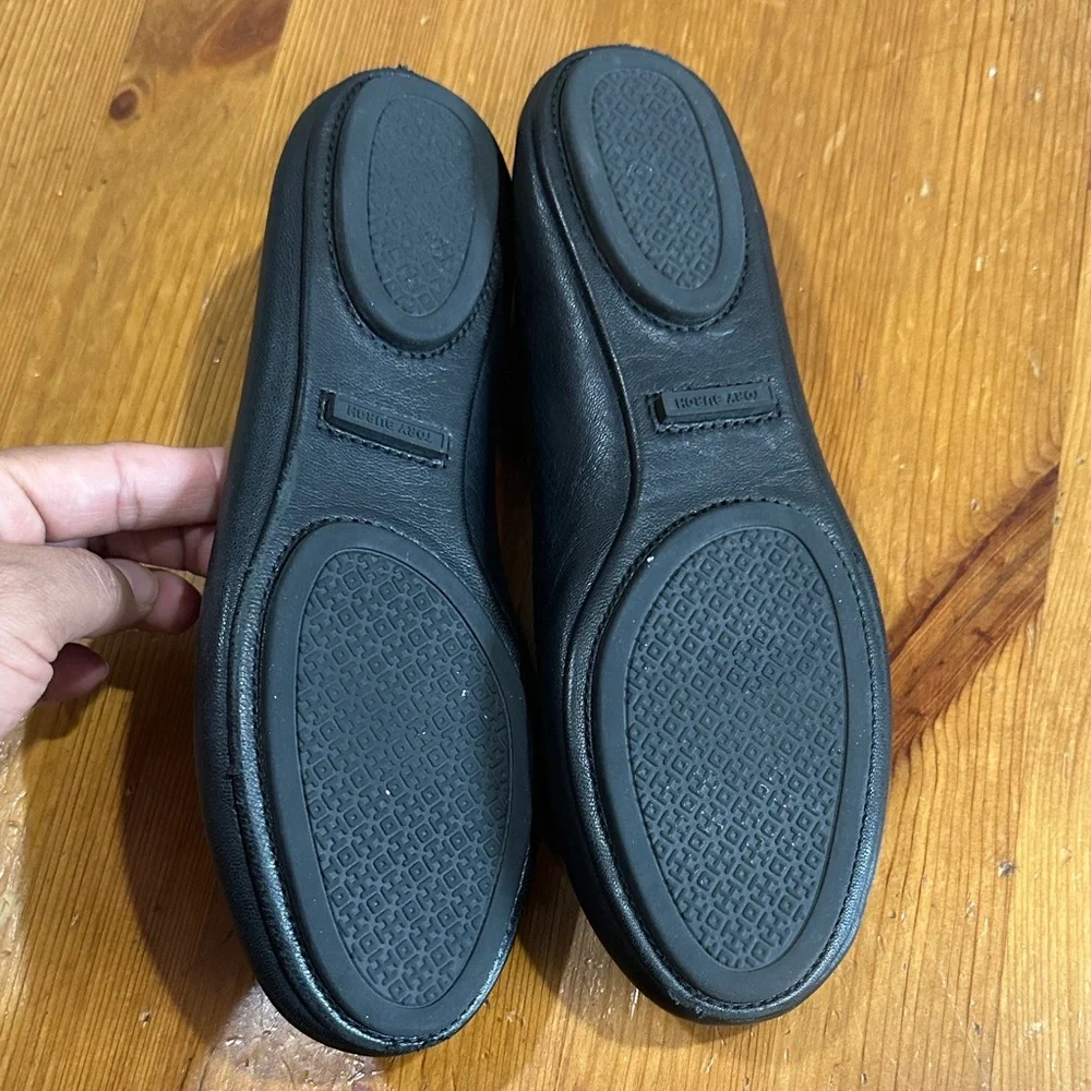 Tory Burch Black Leather Flats with Logo Size 5.5